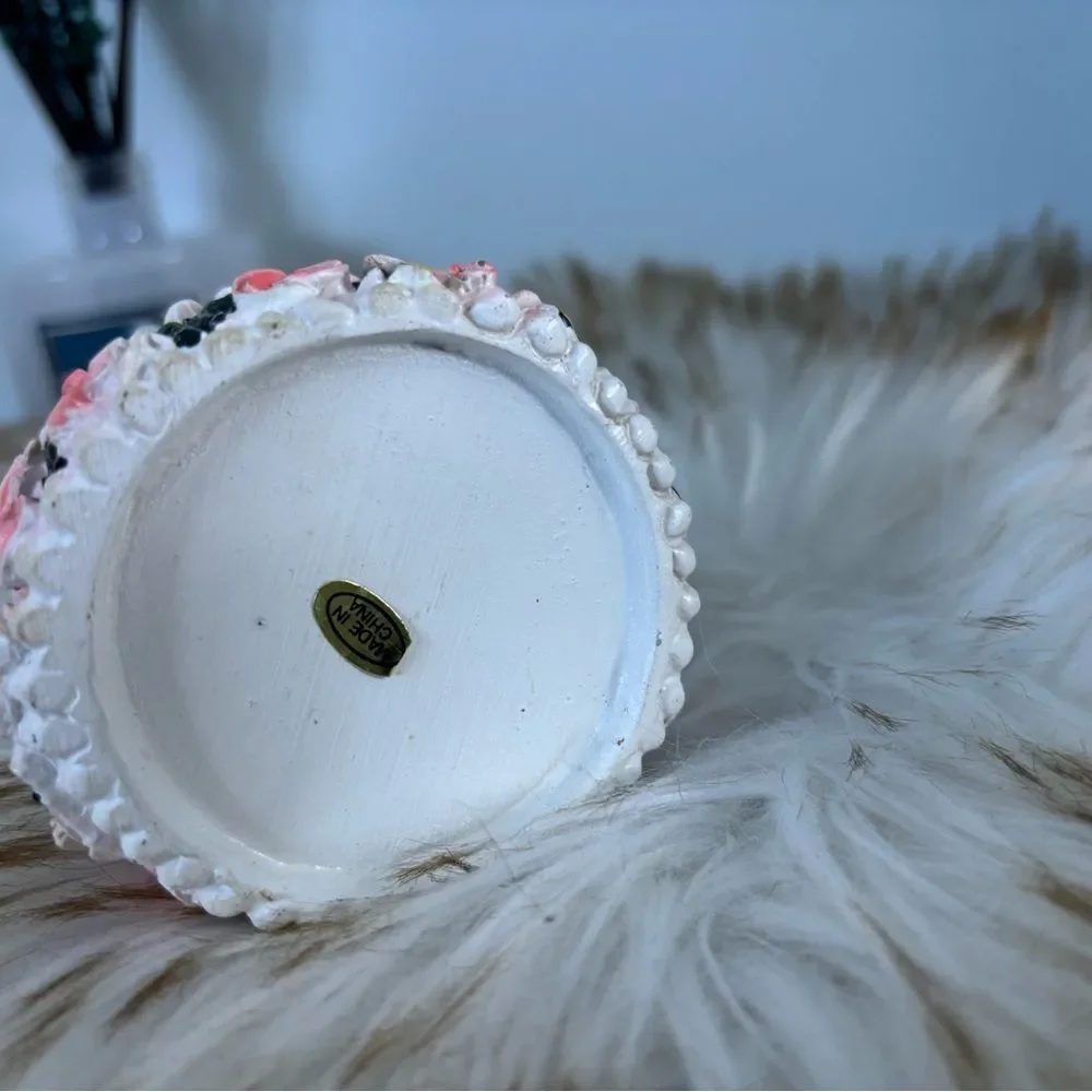 Shabby Chick White Pink Floral Cage That Hangs with 2 Lovebirds